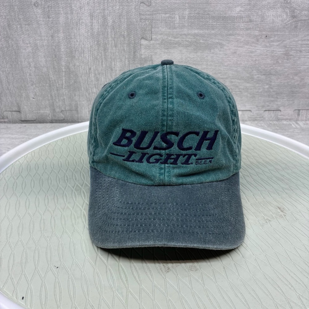 Busch Light Beer Hat Mens Green Blue Two Tone Embroidered Strapback Dad Cap